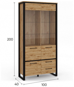 Шкаф трехдверный со стеклом и ящиками Tora  цвет Дуб наварра HOME