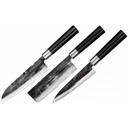 Подарочный набор из 3 х кухонных ножей Samura Super 5  сталь VG 10 в обкладках дамасской стали рукоять микарта