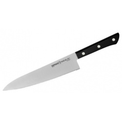 Нож кухонный Шеф Samura HARAKIRI 208 мм  сталь AUS 8 с серрейтором рукоять ABS черная