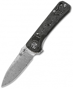 Складной нож QSP Hawk  сталь дамаск рукоять карбон черный/белый