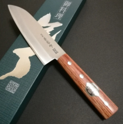 Нож кухонный Сантоку 165 мм  сталь Shirogami 2/SUS410 рукоять plywood Kanetsune