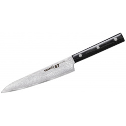 Нож кухонный "Samura 67" универсальный 150 мм  дамаск 67 слоев микарта Samura Ц