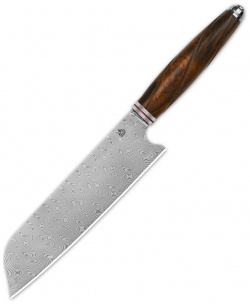 Поварской кухонный нож Сантоку QSP Mulan Series  сталь дамаск рукоять дерево айронвуд