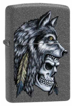 Зажигалка ZIPPO Wolf Skull с покрытием Iron Stone™  латунь/сталь серая матовая 36x12x56 мм