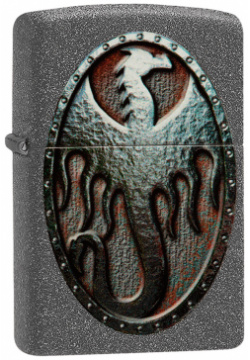 Зажигалка ZIPPO Metal Dragon Shield Design с покрытием Iron Stone™  латунь/сталь серая матовая 36x12x56 мм