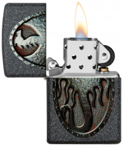 Зажигалка ZIPPO Metal Dragon Shield Design с покрытием Iron Stone™  латунь/сталь серая матовая 36x12x56 мм