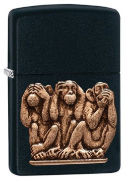 Зажигалка ZIPPO Classic Monkey с покрытием Black Matte  латунь/сталь чёрная матовая 36x12x56 мм