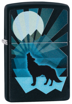 Зажигалка ZIPPO Wolf and Moon с покрытием Black Matte  латунь/сталь чёрная матовая 36x12x56 мм