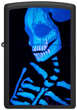 Зажигалка ZIPPO Skeleton Design с покрытием Black Light  латунь/сталь черная матовая