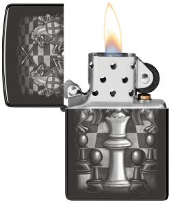 Зажигалка ZIPPO Chess Design с покрытием High Polish Black  латунь/сталь черная