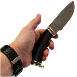 Нож Разделочный  сталь дамаск рукоять черное дерево Кузница Семина