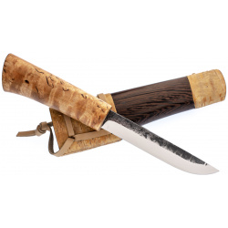 Нож Ханты Манси в деревянных ножнах  сталь Х12МФ берёзовый кап венге береста Стальные бивни