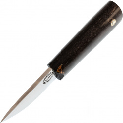Шейный якутский нож  сталь Х12МФ карельская береза коричневая деревянные ножны Стальные бивни