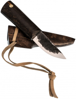 Шейный якутский нож  сталь Х12МФ карельская береза коричневая деревянные ножны Стальные бивни