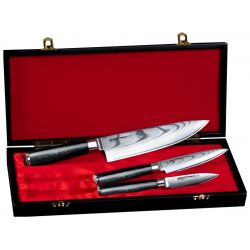 Набор из 3 кухонных ножей Samura DAMASCUS в подарочной коробке  "Поварская тройка" сталь VG 10/дамаск рукоять G10 SD 0220
