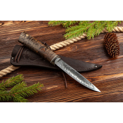 Нож Якутский средний  сталь Х12 МФ рукоять коричневая карельская береза с откованным долом Стальные бивни