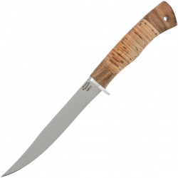 Нож филейный Пескарь  сталь 65х13 рукоять береста Фабрика Баринова Погрешность