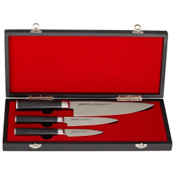 Набор из 3 х кухонных ножей Samura Mo V в подарочной коробке  "Поварская тройка" сталь AUS 8 рукоять G10