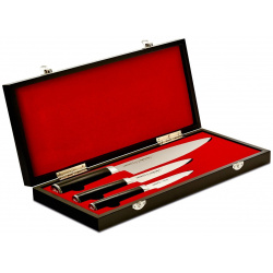 Набор из 3 х кухонных ножей Samura Mo V в подарочной коробке  "Поварская тройка" сталь AUS 8 рукоять G10