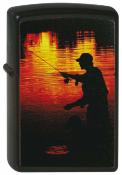 Зажигалка ZIPPO Рыбак  с покрытием Black Matte латунь/сталь чёрная матовая 36x12x56 мм