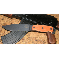 Нож с фиксированным клинком полусеррейторный Ontario RD6  сталь 5160 рукоять G10 orange