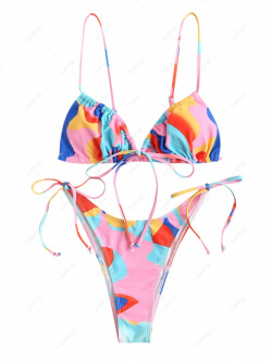ZAFUL Bowknot Colorblock Tie Side String Bikini Swimwear L Multi c  A