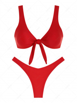 Scrunch Butt Knotted Thong Bikini M Red ZAFUL  In a solid color hue