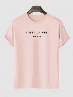Mens Short Sleeve Crew Neck CEST LA VIE PARIS Letter Printed Casual Summer T shirt Xl Light pink ZAFUL 