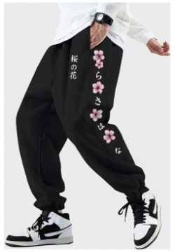 Pantalon de survêtement à cordon serrage pour hommes  fleurs cerisier japonaises imprimé latéral newchic