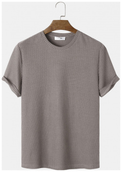 T shirt à manches courtes gaufré tricoté texture unie pour hommes newchic