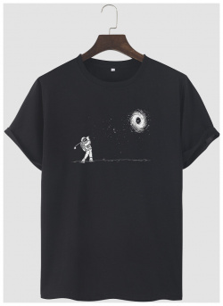 T shirts à manches courtes et col rond pour hommes  imprimé astronaute galaxie newchic