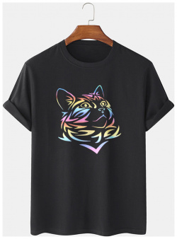 T shirts réfléchissants à manches courtes pour hommes Rainbow Cat Graphic Street 100% coton newchic