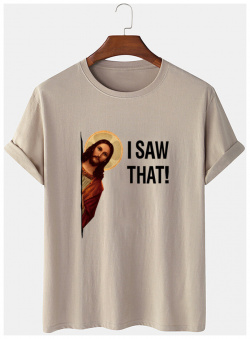 T shirts à manches courtes en coton imprimé avec slogan drôle de Jésus pour hommes newchic