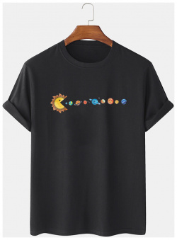 T shirts à manches courtes et col rond imprimé Sun Planet pour hommes newchic