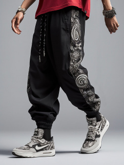Pantalon de jogging ample avec cordon serrage et imprimé cachemire ethnique pour hommes newchic