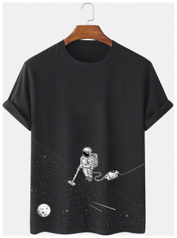 T shirts à manches courtes et col rond pour hommes  imprimé astronaute spatial hiver newchic