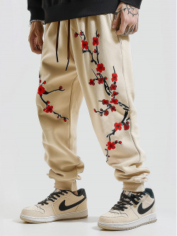 Pantalon ample à imprimé japonais prune Bossom pour homme newchic