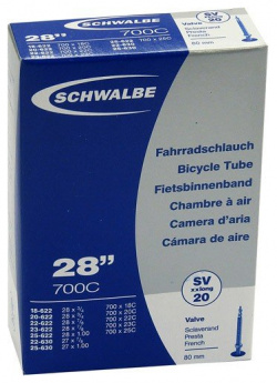 Велокамера Schwalbe SV20 XX long  28"(700С)/27"х0 7 1 00 18/25 622/630 Presta 80mm Extra Light 10426383 УТ 00131562