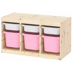 Ящик для хранения с контейнерами TROFAST 3М/3Б белый/розовый Икеа Garden  хранения+контейнеры ТРУФАСТ сосна/белый/розовый 930х440х520 Икея
