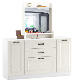Комплект мебели Моби Ливерпуль комод + 10 118 с зеркалом ясень ваниль/белый 
