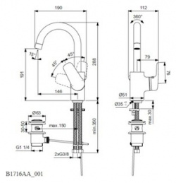 Смеситель для раковины Ideal Standard Ceraflex с донным клапаном  поворотный (B1716AA) B1716AA