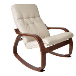 Кресло качалка Мебелик Сайма экокожа бежевый  каркас вишня (П0004567) П0004567