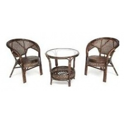 Террасный комплект (стол со стеклом + 2 кресла) TetChair Pelangi ротанг walnut (грецкий орех) 13344
