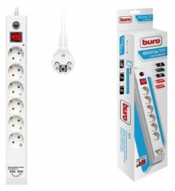 Сетевой фильтр Buro BU SP3_USB_2A W 3м (6 розеток) белый Серия Sp  Тип
