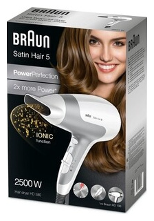 Фен Braun HD 580 Satin Hair 5  белый/серебристый HD580