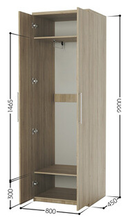 Шкаф для одежды Шарм Дизайн Комфорт МШ 21 80х45 с зеркалом  дуб сонома