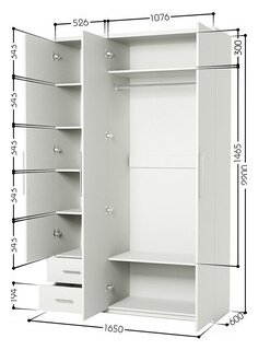 Шкаф трехдверный Шарм Дизайн Комфорт МКЯ 32/1 165х60 с зеркалами  белый