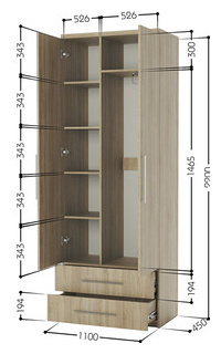 Шкаф комбинированный с ящиками Шарм Дизайн Комфорт МКЯ 22 110х45 зеркалами  дуб сонома