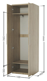 Шкаф для одежды Шарм Дизайн Комфорт МШ 21 110х45 с зеркалами  дуб сонома