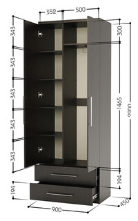 Шкаф комбинированный с ящиками Шарм Дизайн Комфорт МКЯ 22 90х45 зеркалом  венге